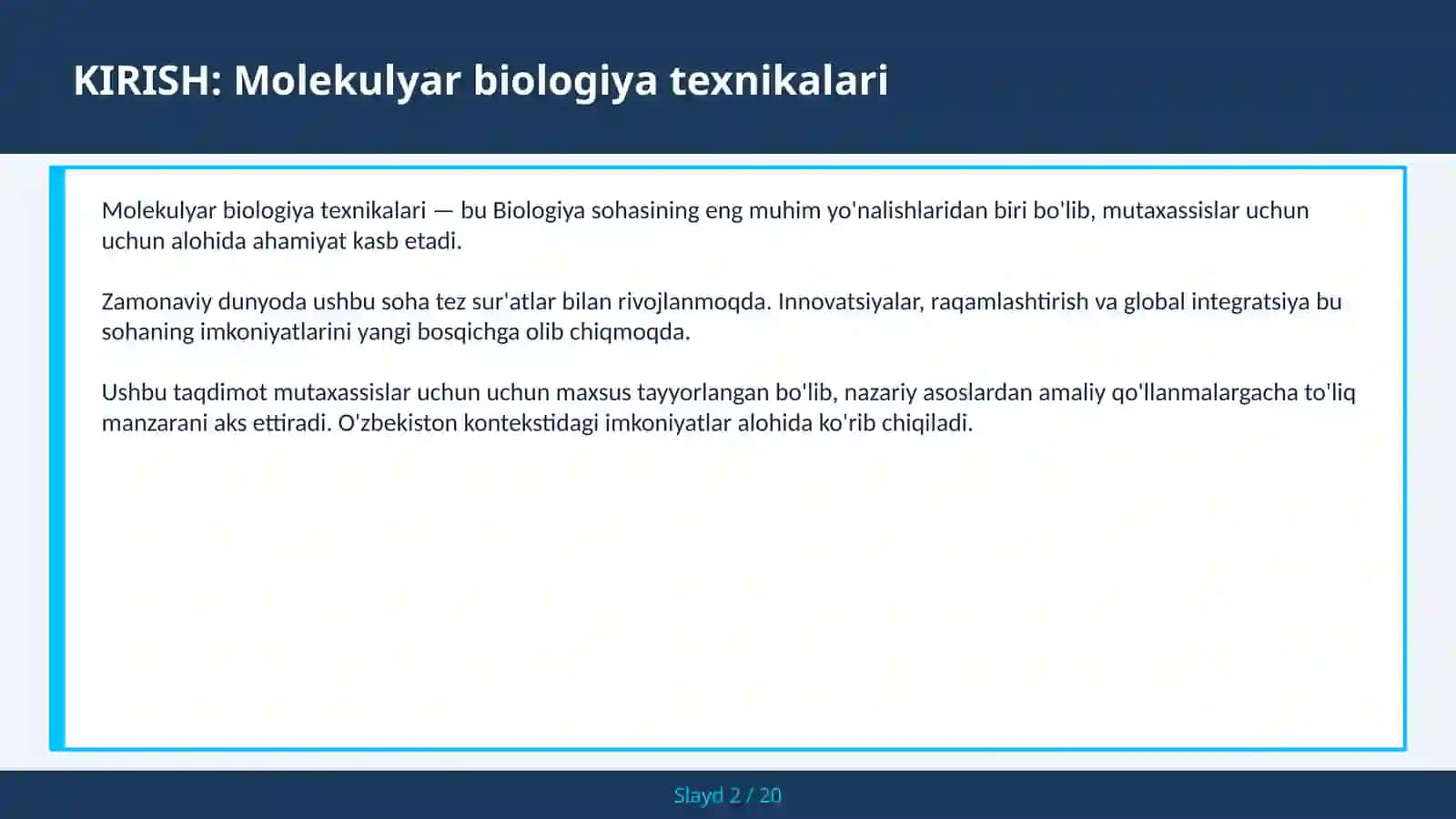 MOLEKULYAR BIOLOGIYA TEXNIKALARI 2
