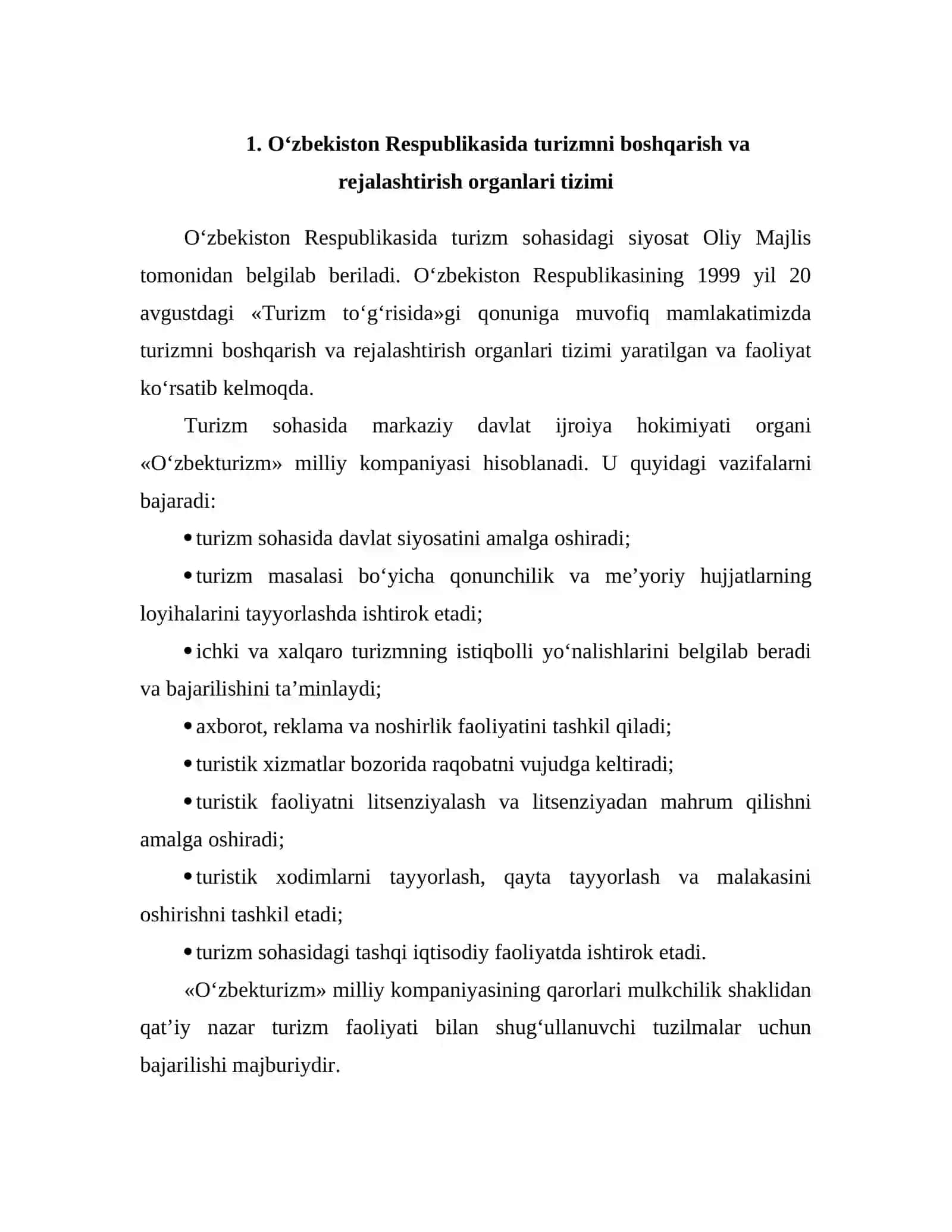O‘zbekiston Respublikasida Turizmni Boshqarish va Rejalashtirish Organlari Tizimi 2