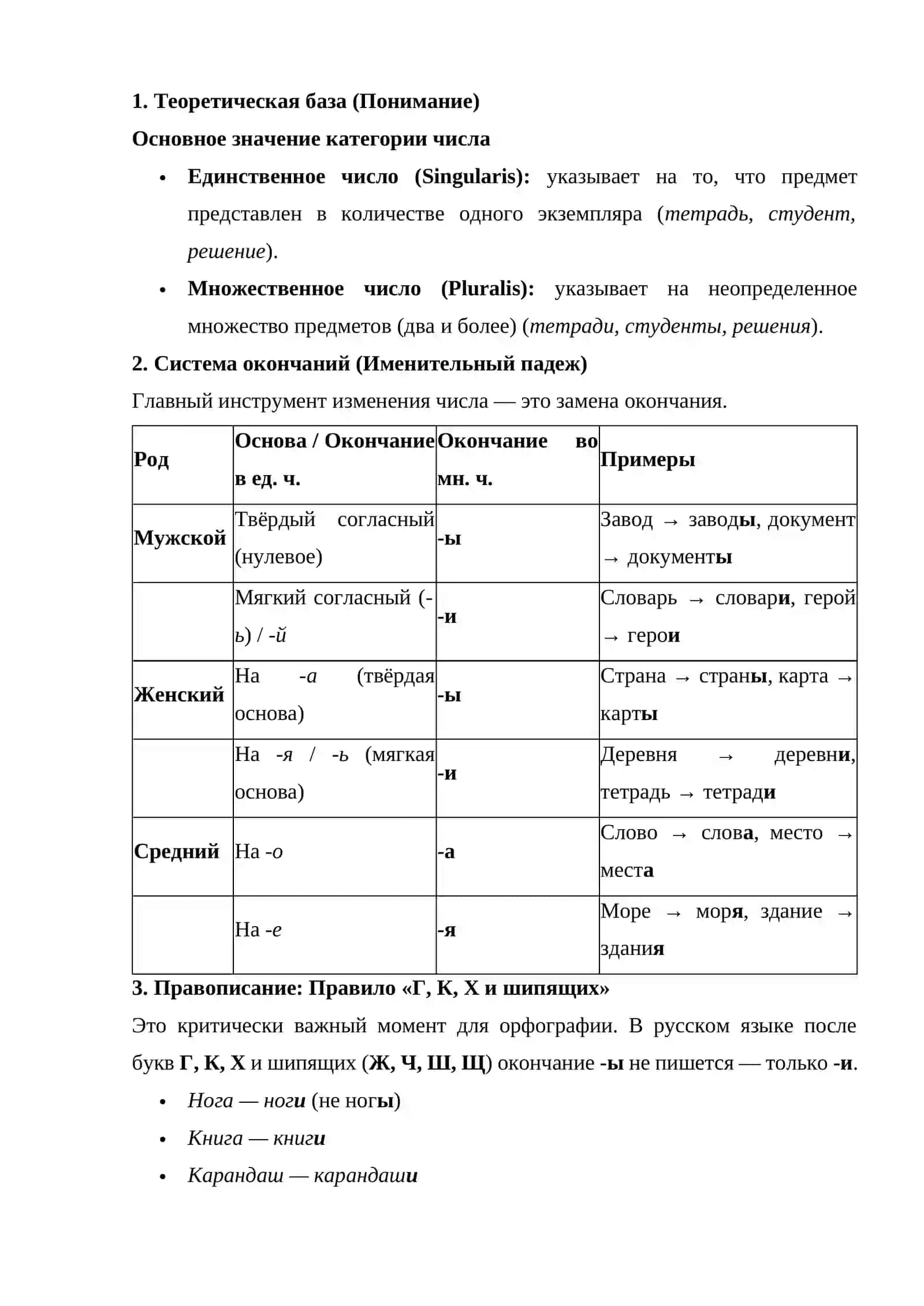 Единственное и множественное число имен существительных 2