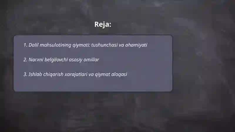 Dalil mahsulotining qiymati 2