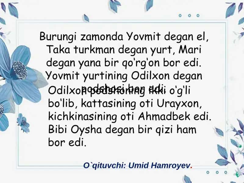 "Go’ro’g’lining tug’ilishi" dostoni 2