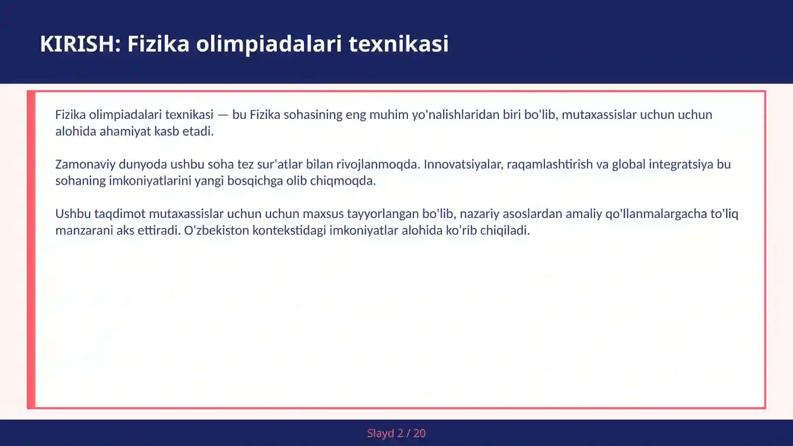 FIZIKA OLIMPIADALARI TEXNIKASI 2