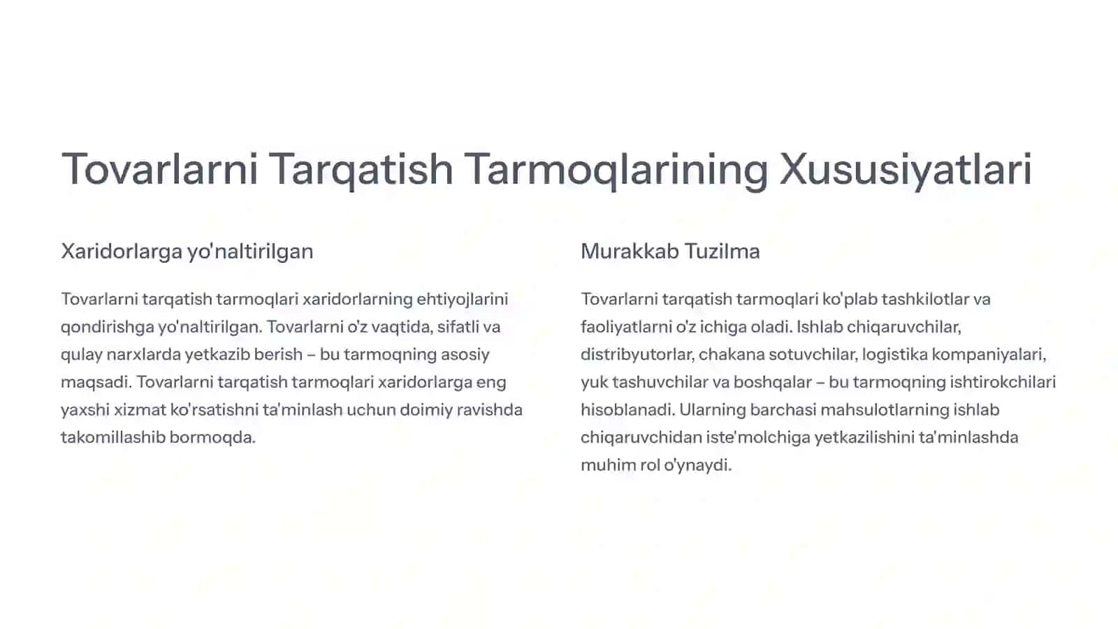 Tovarlarni Tarqatish Tarmoqlarining Xususiyatlari 2