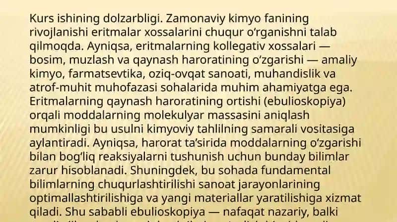 Eritmalarning qaynash harorati . Ebulioskopiya 2