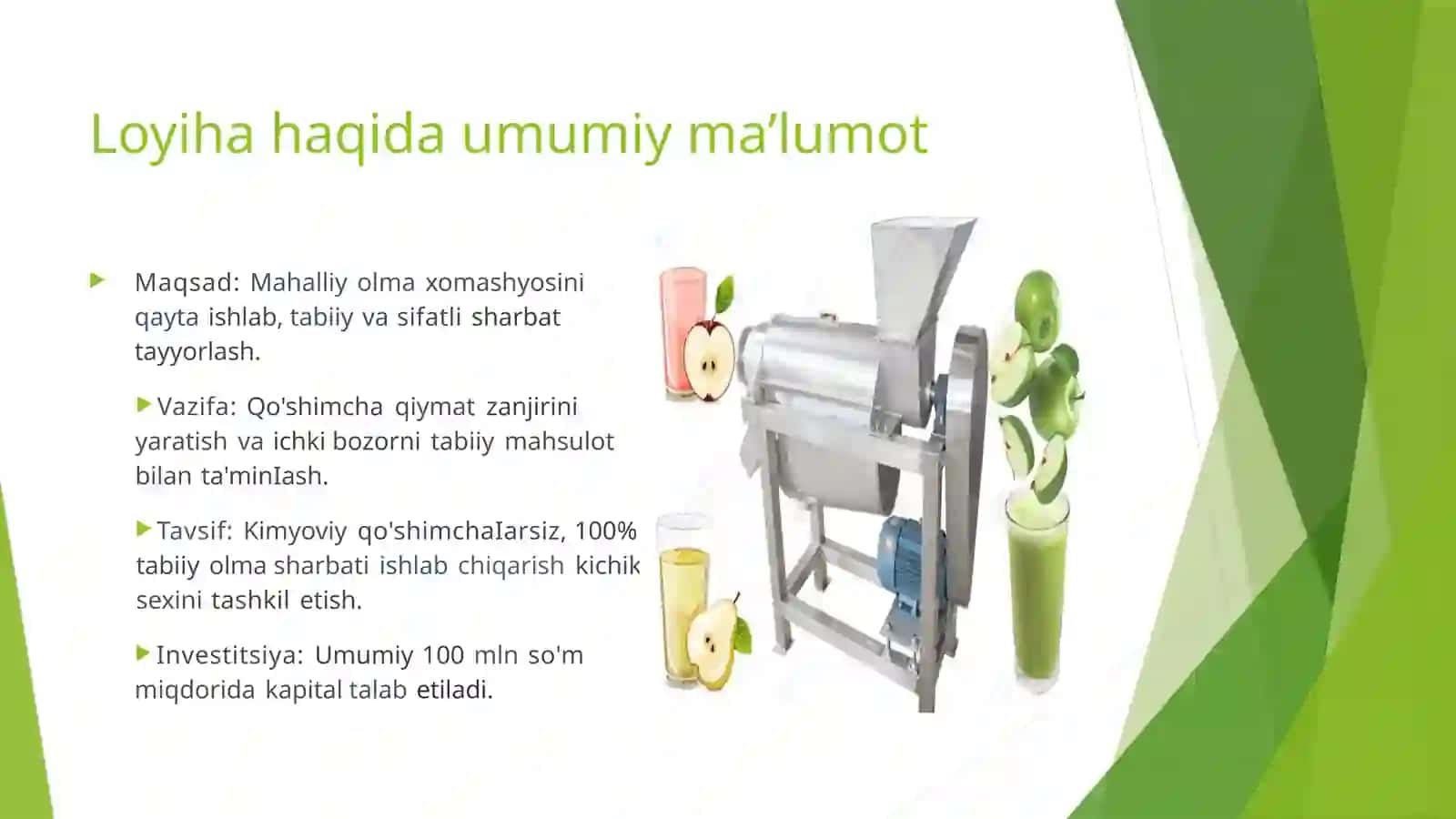 (100 millionlik loyiha ishi)  Qishloqxo‘jalik mahsulotlari 2
