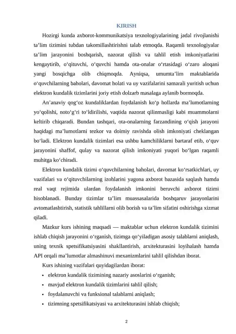 Mavjud Elektron Kundalik Tizimlarining Tahlili 2