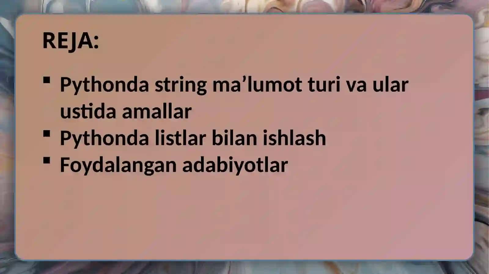 PYTHONDA STRING VA LIST MA’LUMOT TURLARI 2