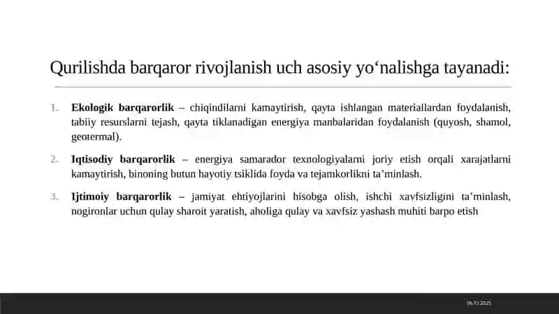 Qurilishda Barqaror Rivojlanish Tamoyillari 2