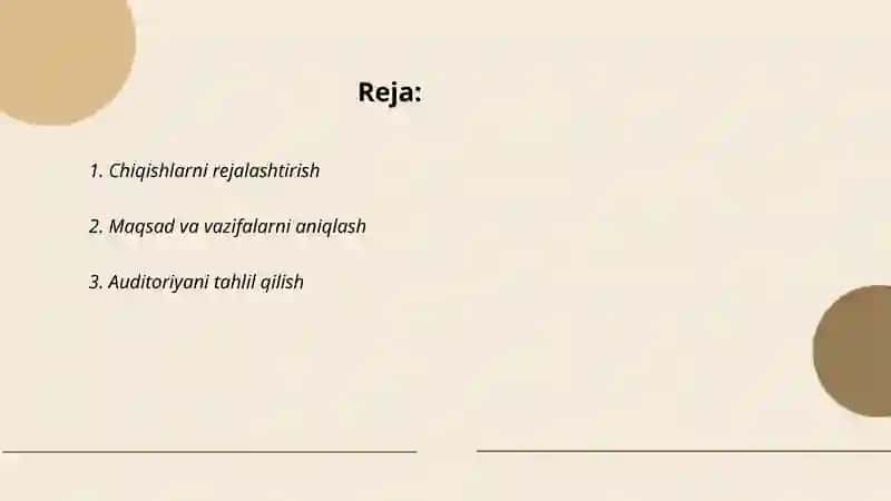 Chiqishlarni uyushtirish va tayyorlash usullari 2