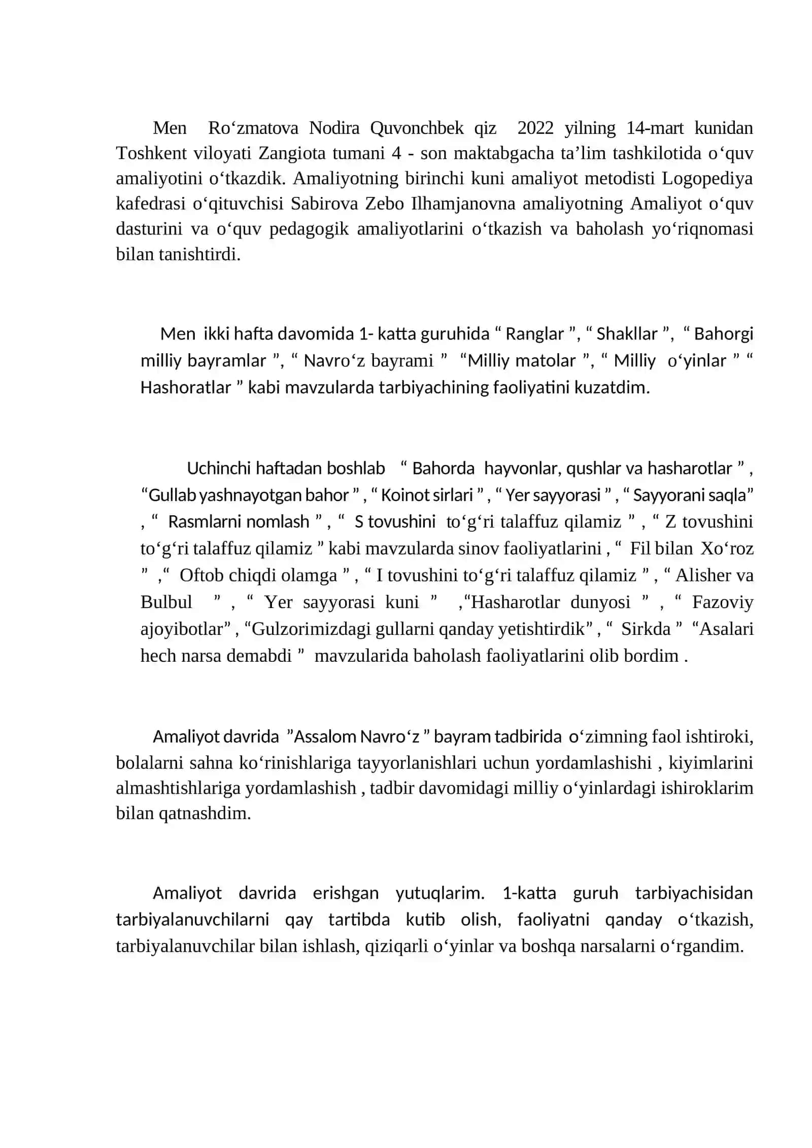 "Logopediya amaliyoti hisoboti" 2