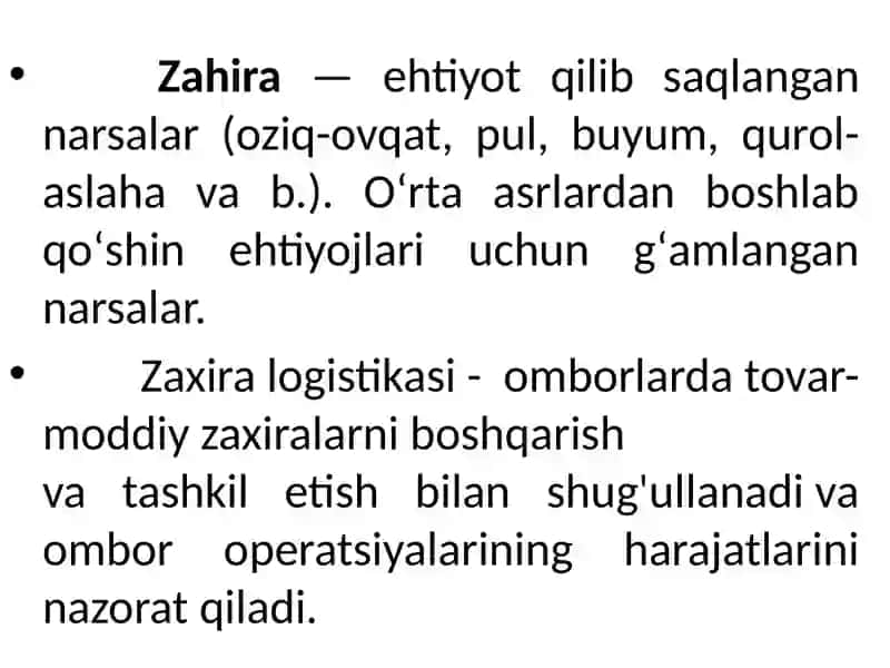 Zahira logistikasi 2