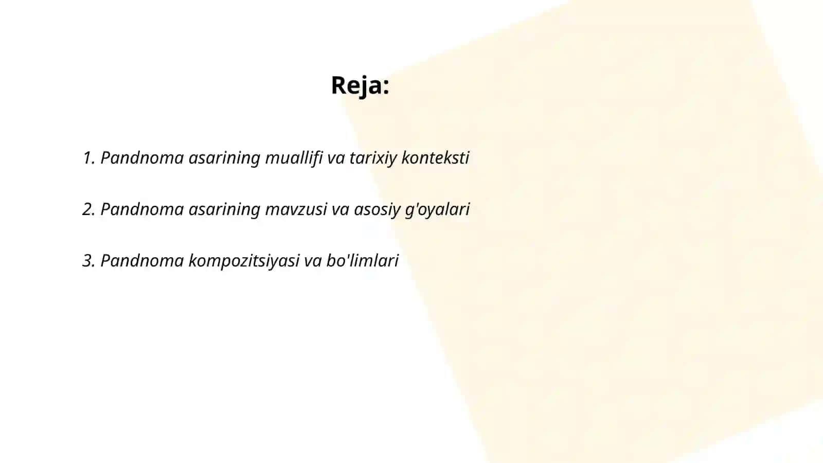 Pandnoma asari haqida 2