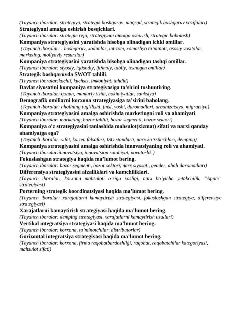 Strategik boshqaruvning asosiy elementlari 2