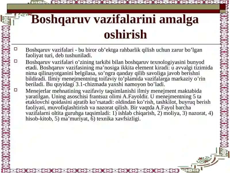 Boshqaruv vazifalari 2