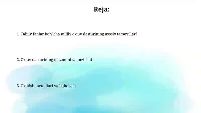 Tabiiy fanlar boʻyicha milliy oʻquv dasturi 2