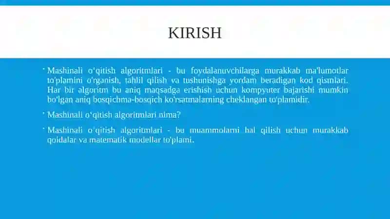 Mashinali o‘qitishalgoritmlari 2