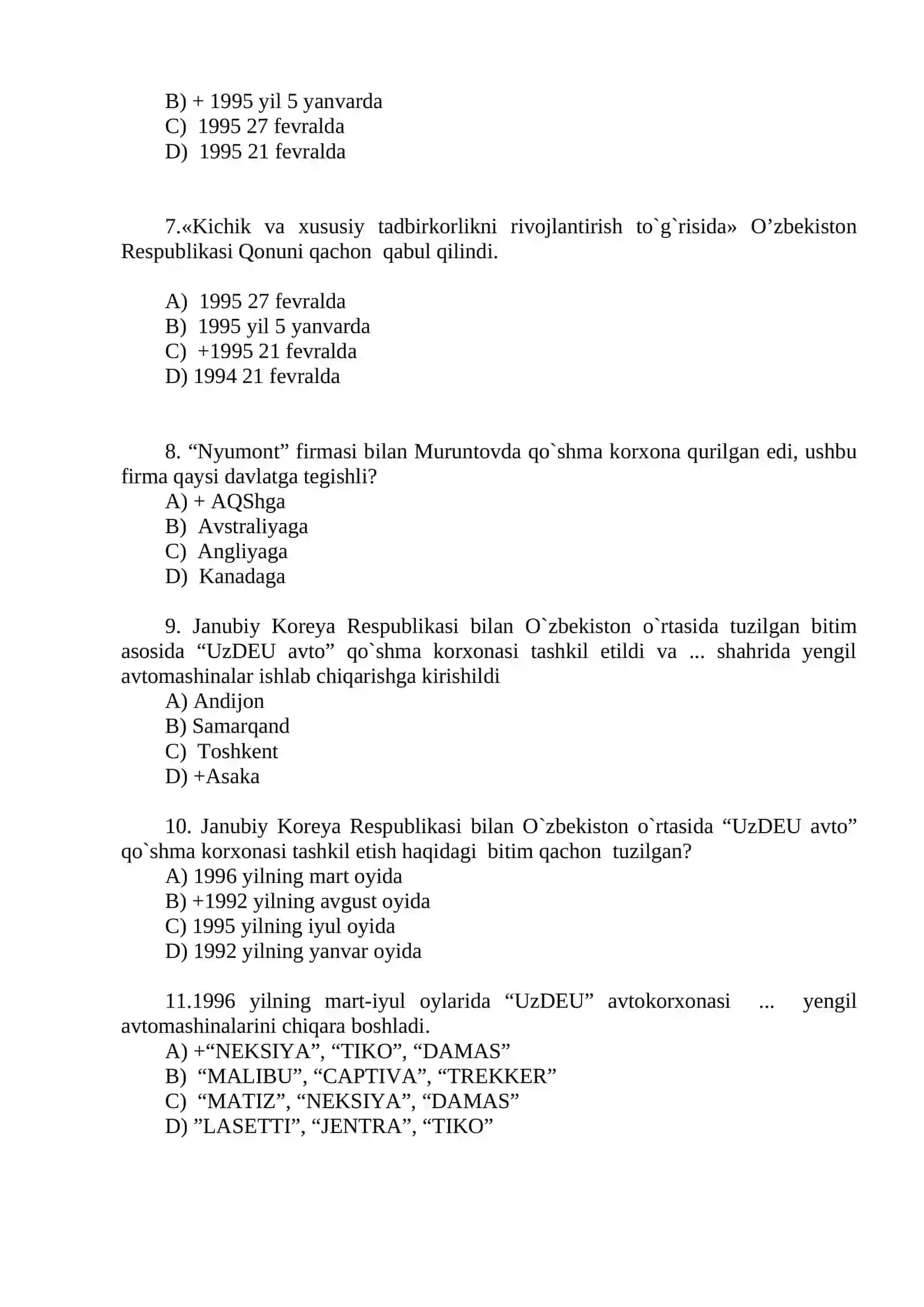 O‘zbekistonning eng yangi tarixi fanidan yakuniy nazorat savollari 2