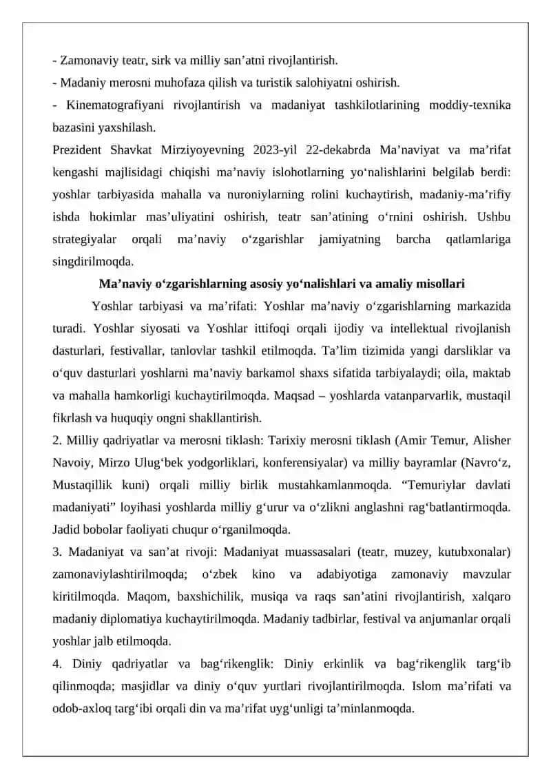 Ma’naviy o‘zgarishlar mavzusiga batafsil tezis 2