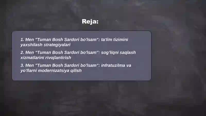 Men "Tuman Bosh Sardori bo'lsam" 2
