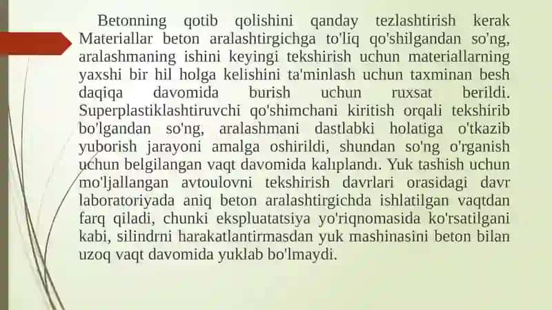 Beton qotish jarayonini tezlashtirish 2