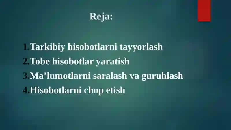 MsAccess da Hisobotlar yaratish va ularni chop etish 2