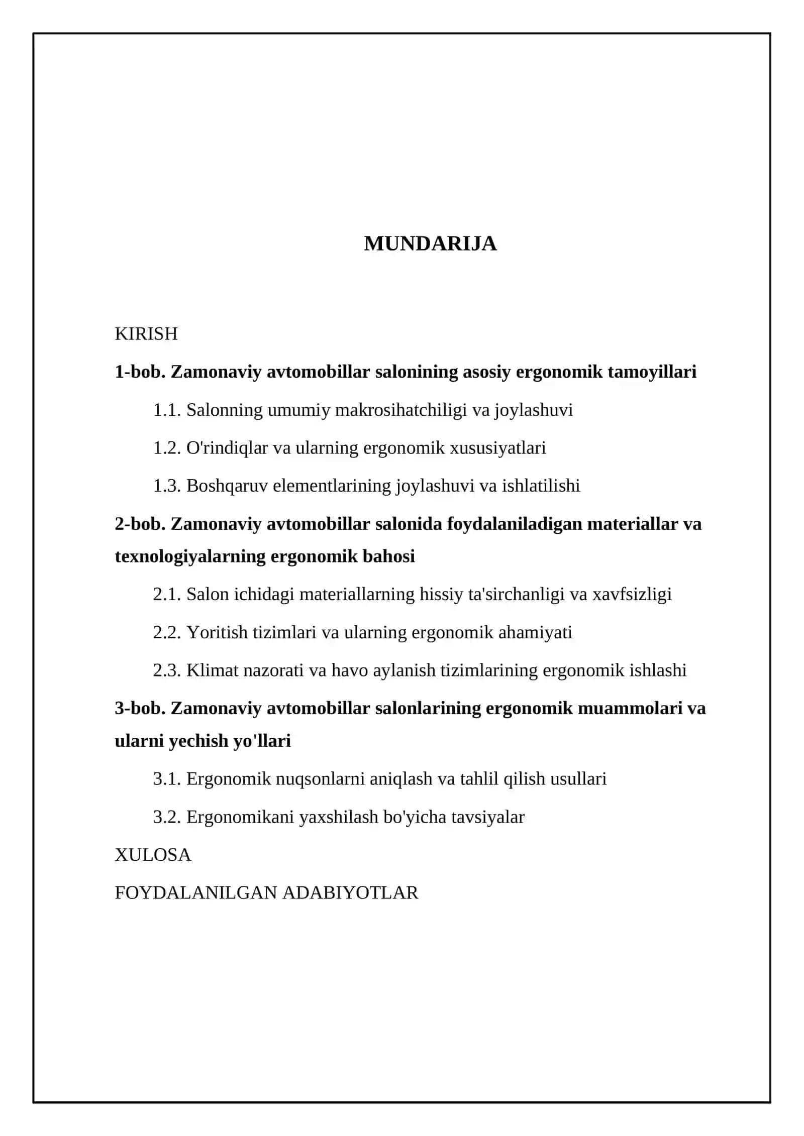 Zamonaviy avtomobillar salonining ergonomik tahlili 2