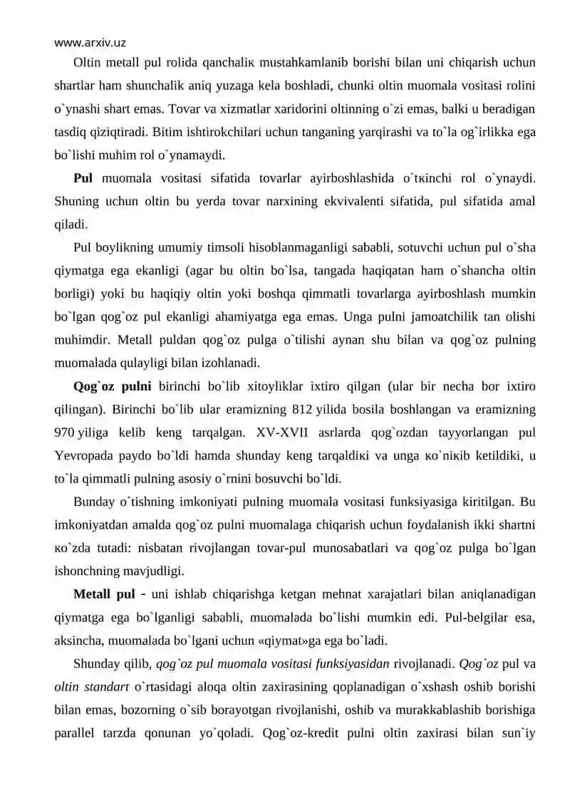 Pul tushunchasi va uning funksiyalari 2