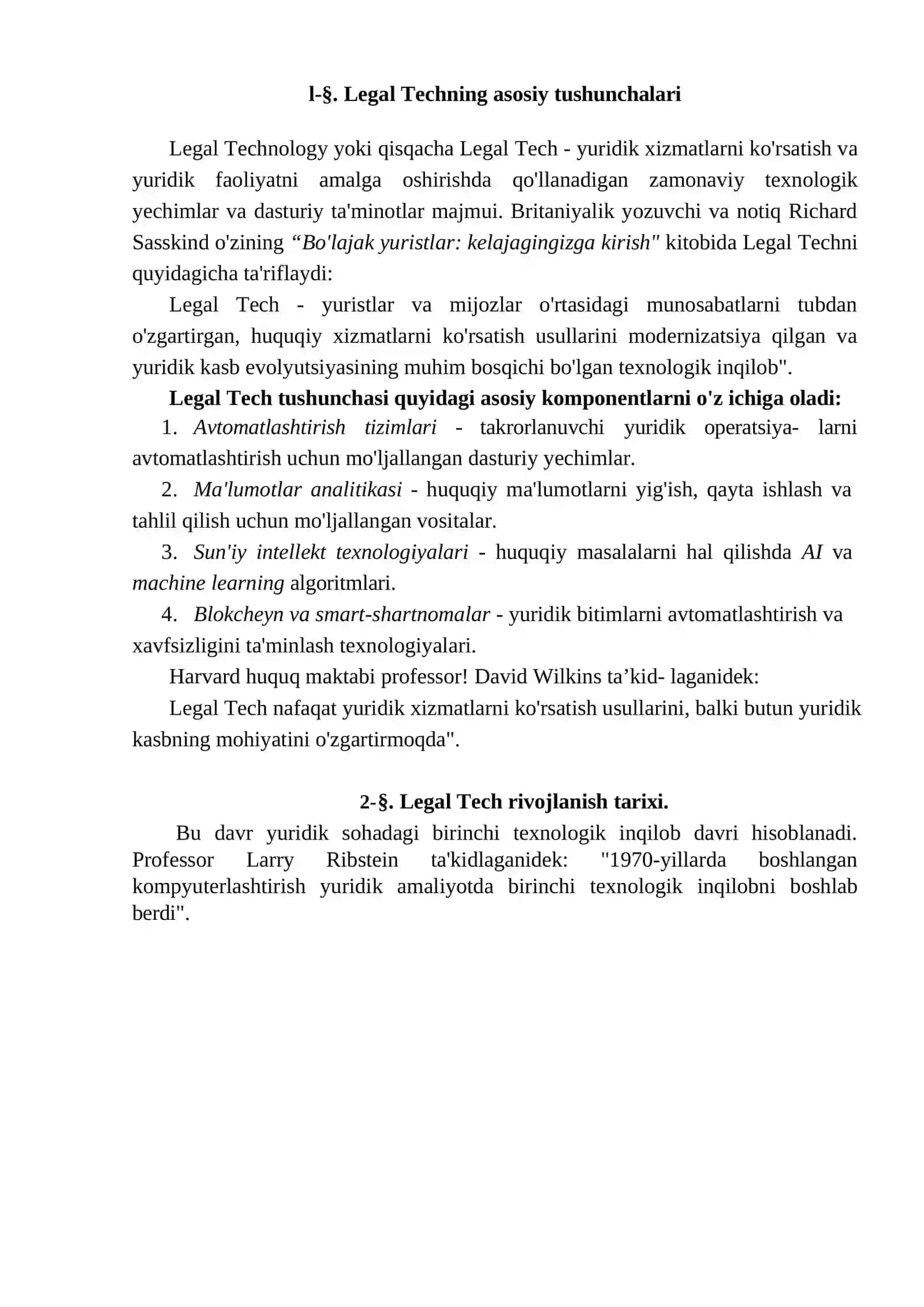LEGAL TECH TUSHUNCHASI VA UNING ZAMONAVIY YURIDIK AMALIYOTDAGI O‘RNI 2