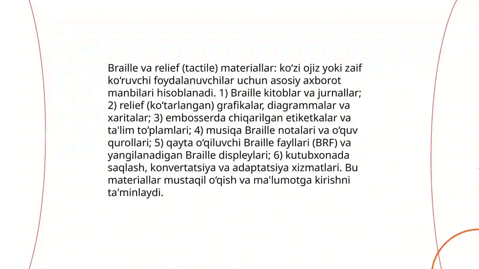 Braille va relief (tactile) materiallar 3