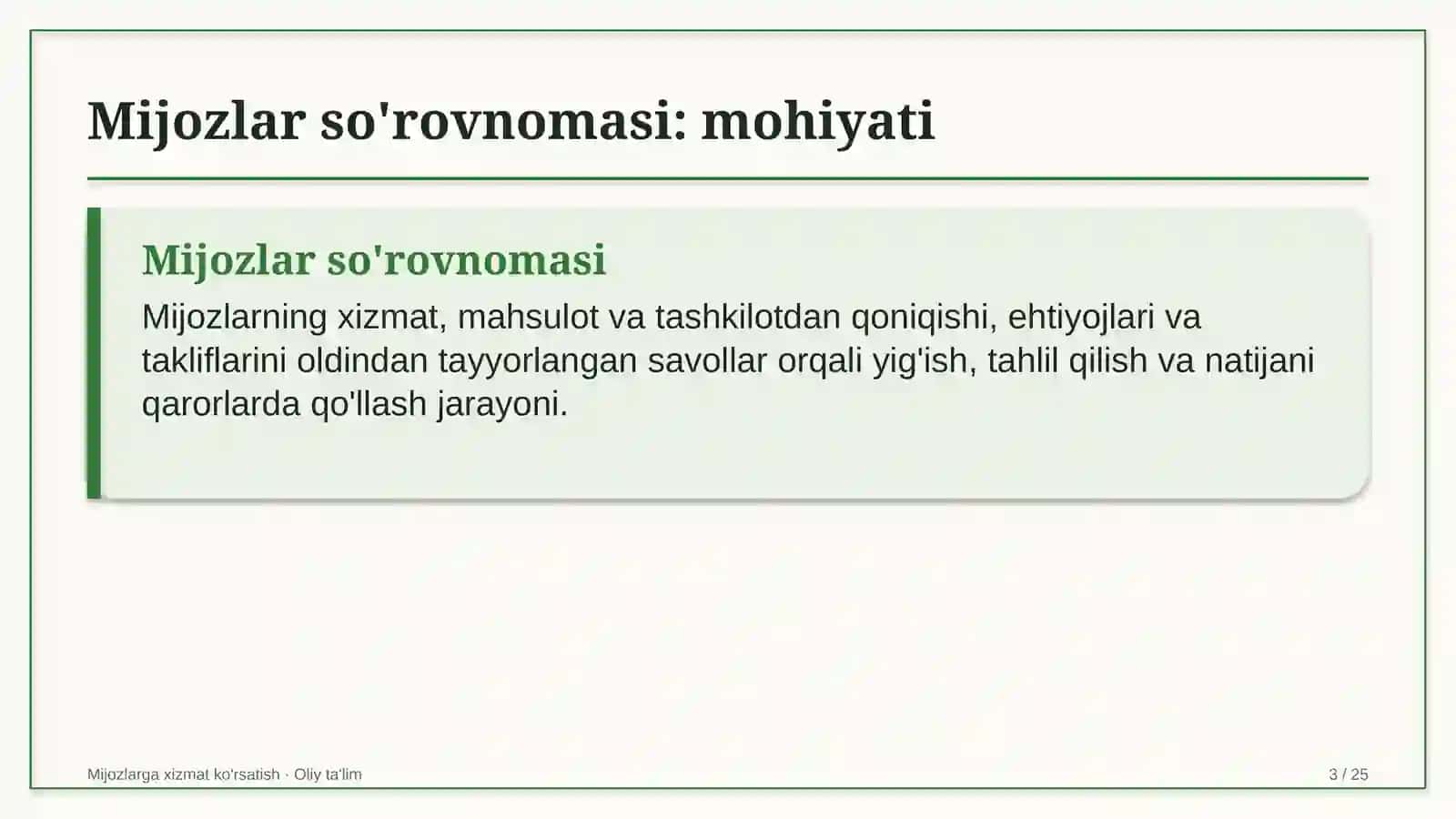 Kattalar ta'limida mijozlar fikrini so'rovnoma orqali o'rganish 3