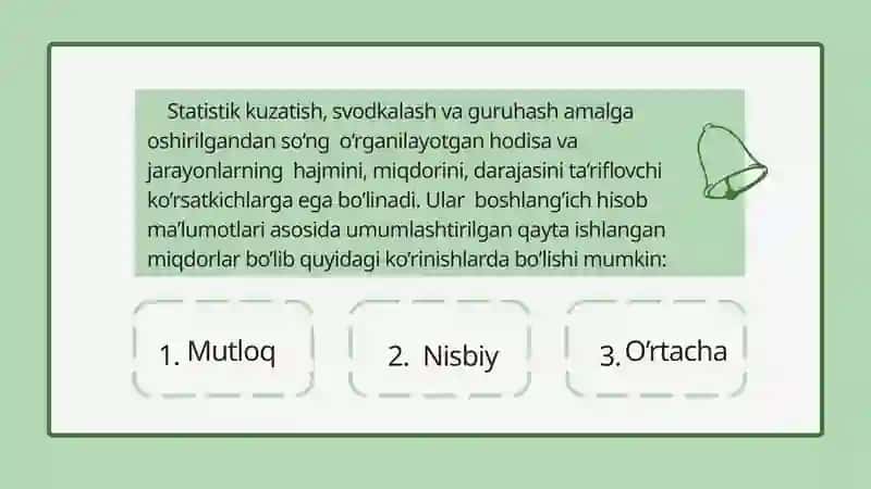 TASVIRIY STATISTIKA KO‘RSATKICHLARI 3