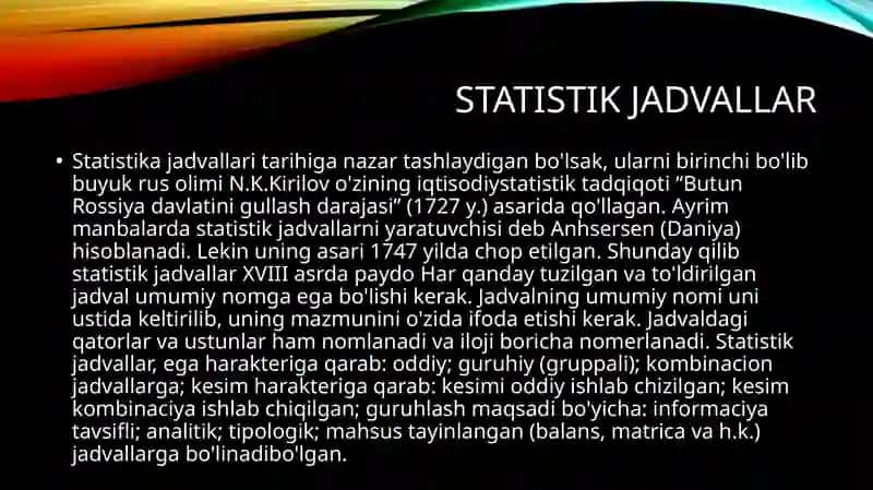 STATISTIK JADVAL VA GRAFIKLAR 3