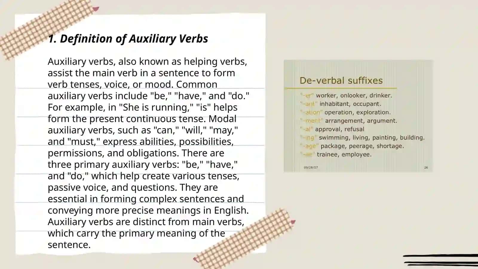 The suffixes of auxiliry verbs 3