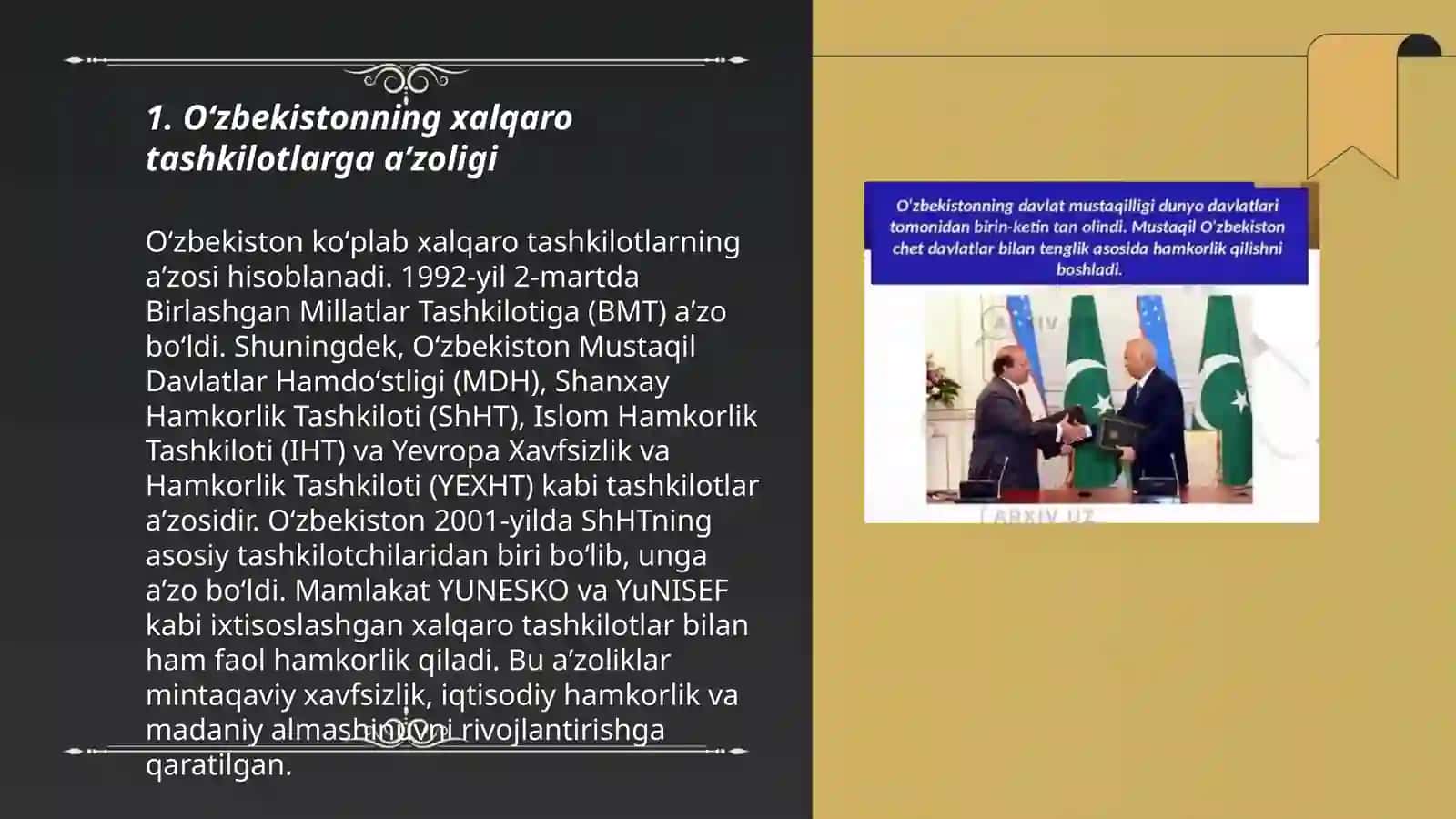 Oʻzbekiston respublikasining jahon hamjamiyatiga qoʻshilishi 3