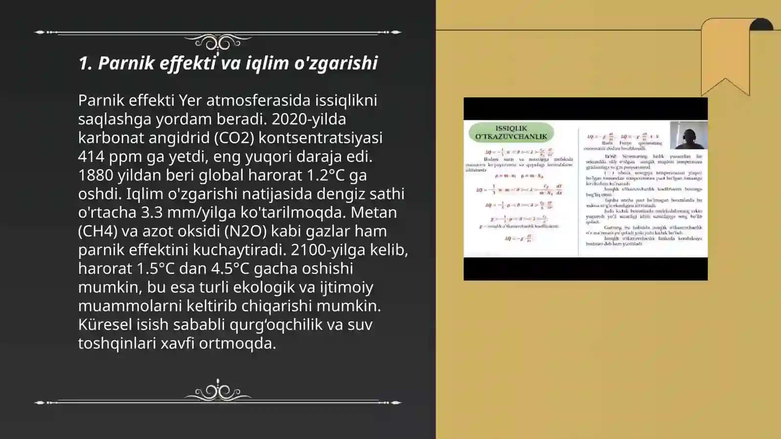 Sayyoradagi issiqlik muozanati o'zgarishining sayyora iqlimiga ta'sirini hosil bo'ladigan parnik effekti 3