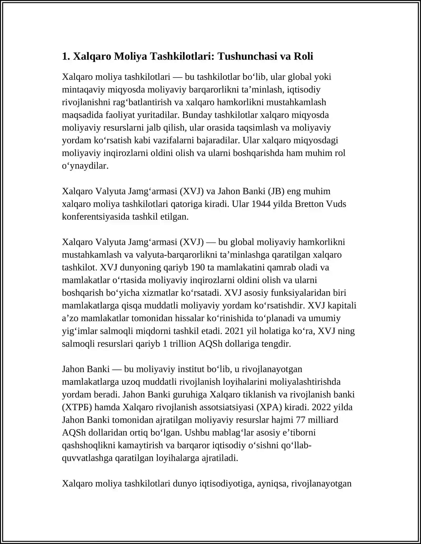 Xalqaro Moliya Tashkilotlari: Tushunchasi va Roli 3