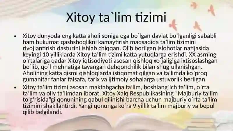 Xitoyta`limtizimi rivojlantiqo`chimata'limga 3