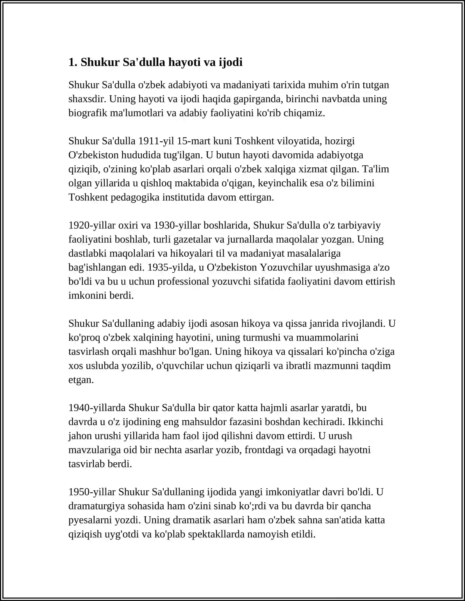 SHUKUR SA'DULLA XALQ OG'ZAKI IJODI BILIMDONI 3