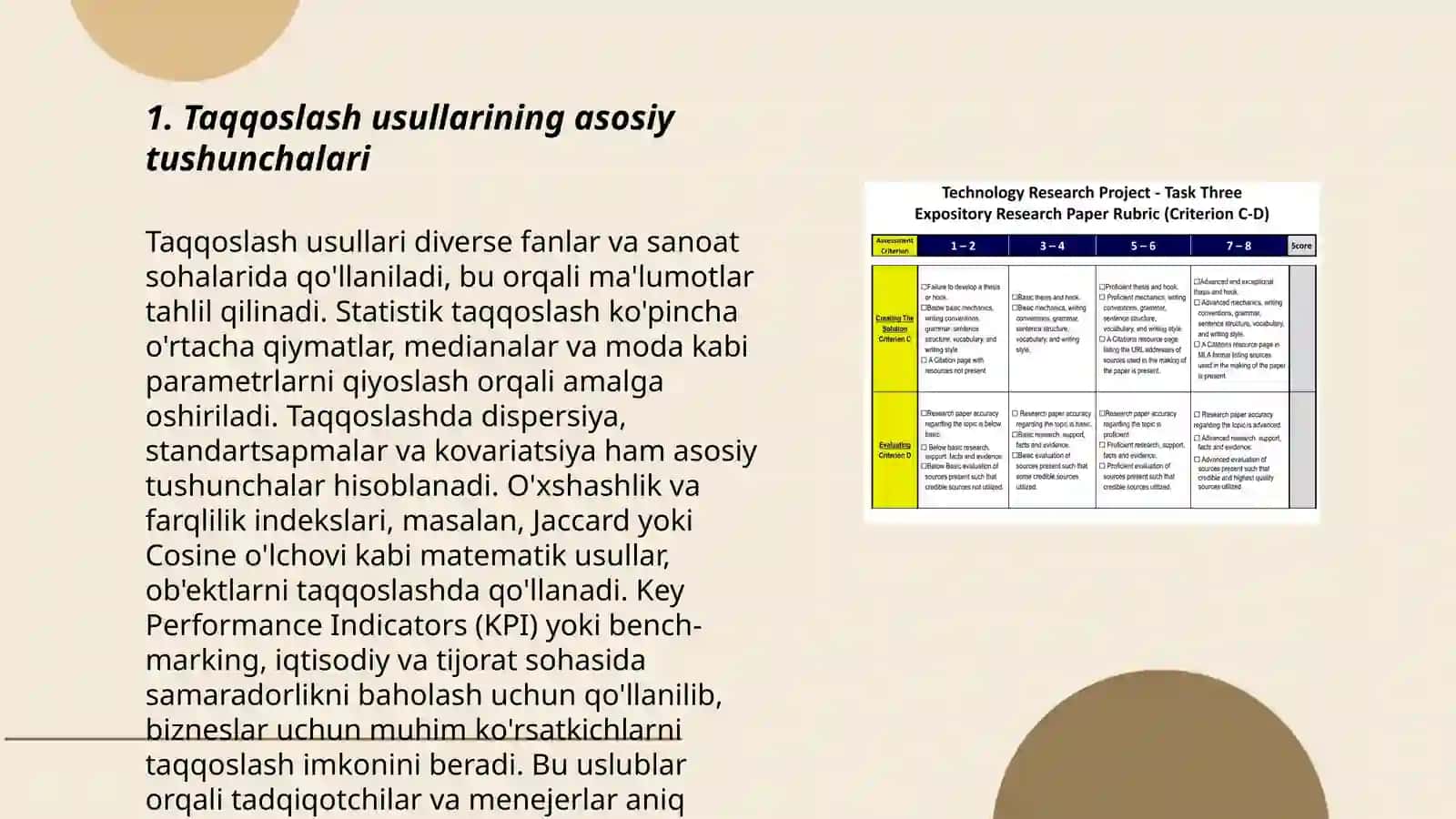 Taqqoslash usullarining asosiy tushunchalari 3