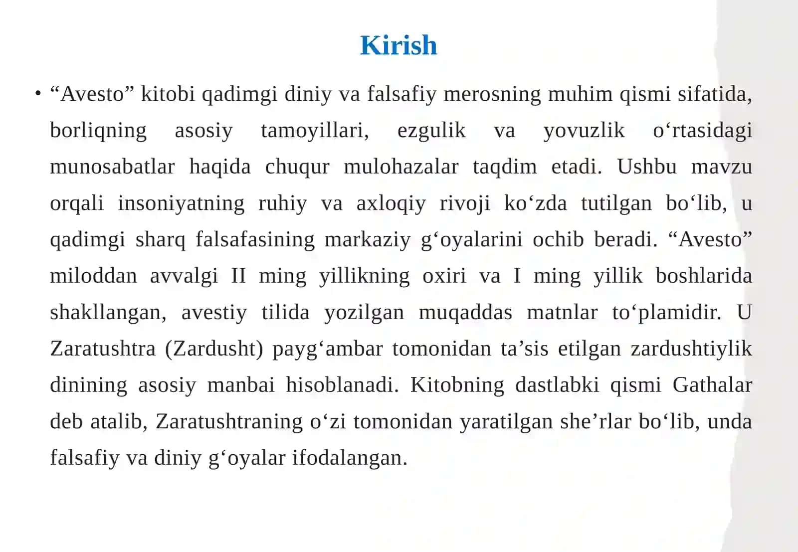 Avesto daborliq, ezgulik va yovuzlikning falsafiy talqini 3