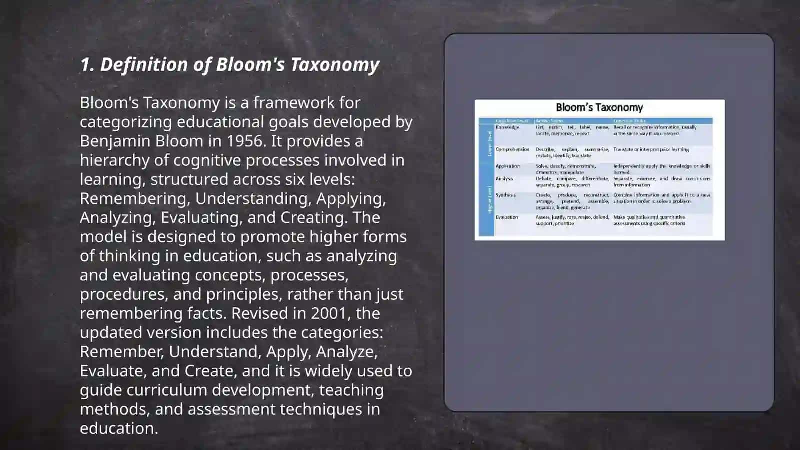 Bloom's taxonomy: Knowledge and Comprehension level 3