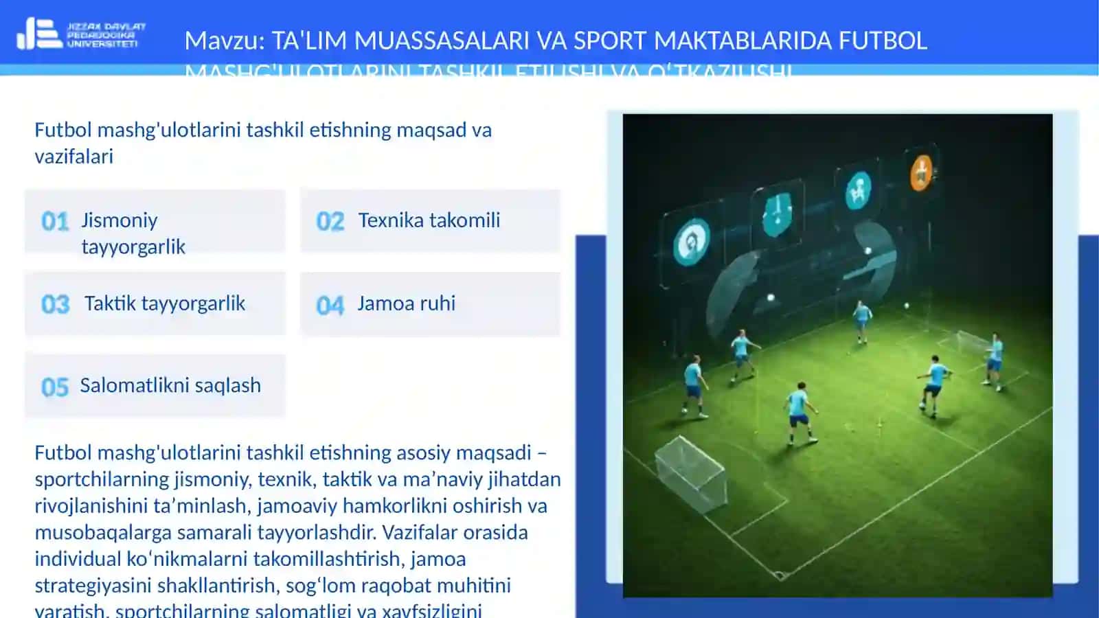 FAN: FUTBOL VA UNI O'QITISH METODIKASI 3