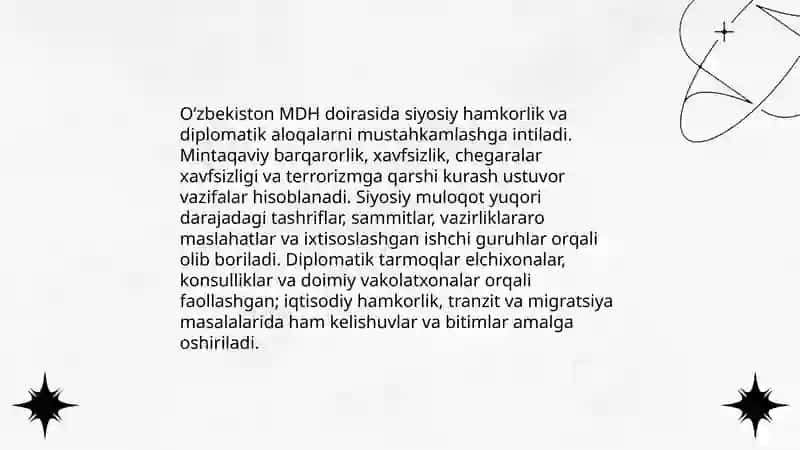 O‘zbekistonning MDH davlatlari bilan hamkorligi 3