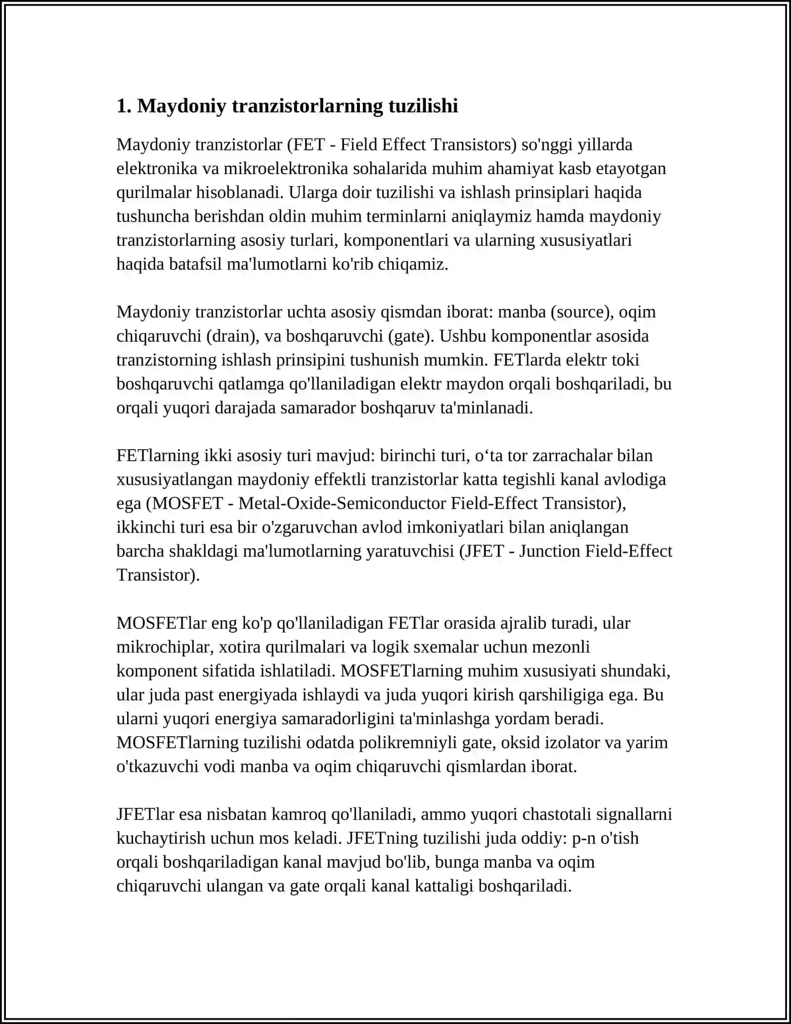 MAYDONIY TRANZISTORLARNING VOLT-AMPER XARAKTERISTIKALARI VA PARAMETRLARI 3
