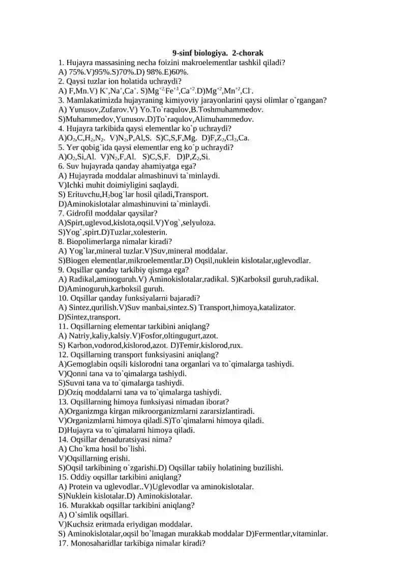 9-sinf biologiya. 1-chorak 3