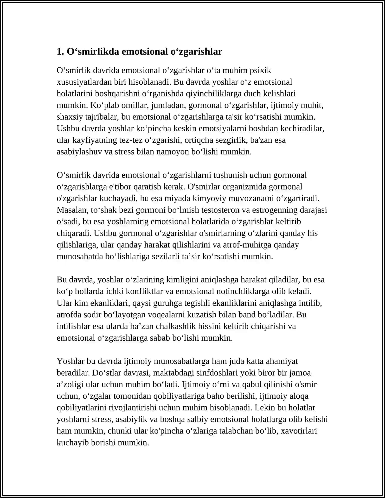 OʻSMIRLIK DAVRINING ASOSIY PSIXIK XUSUSIYATLARI 3