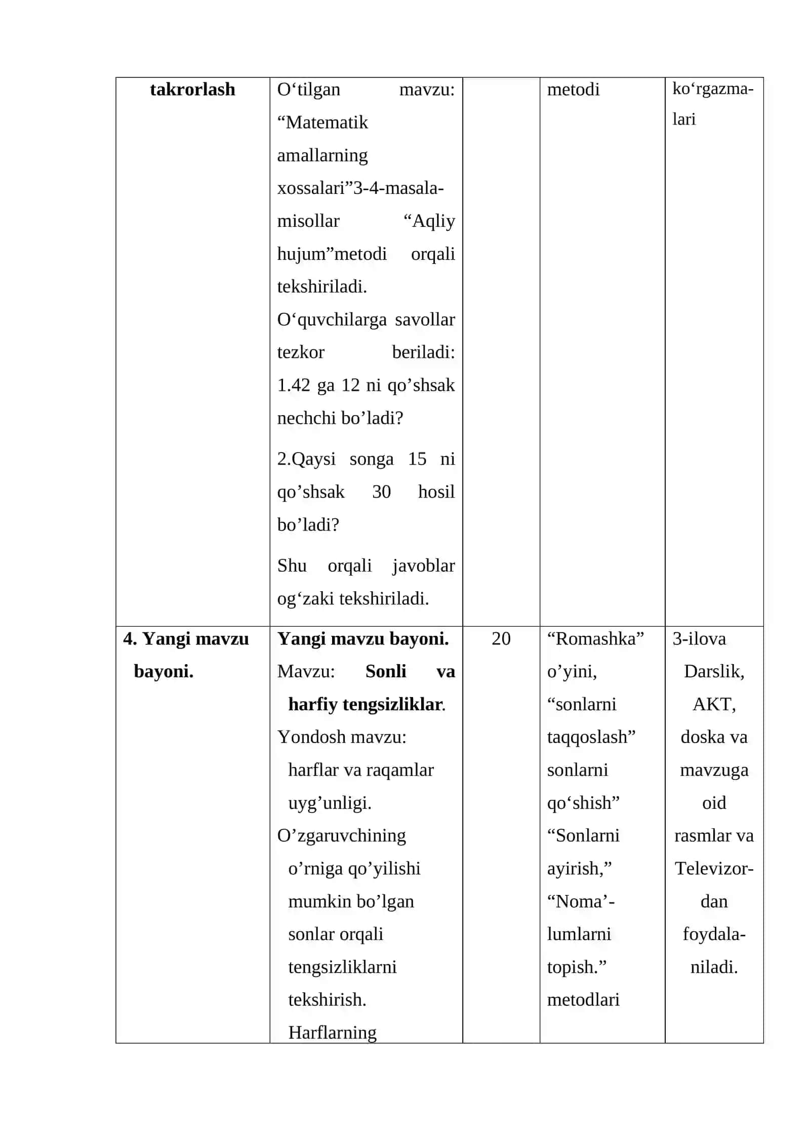 Sonli va harfiy tengsizliklar(1-sinf) 3