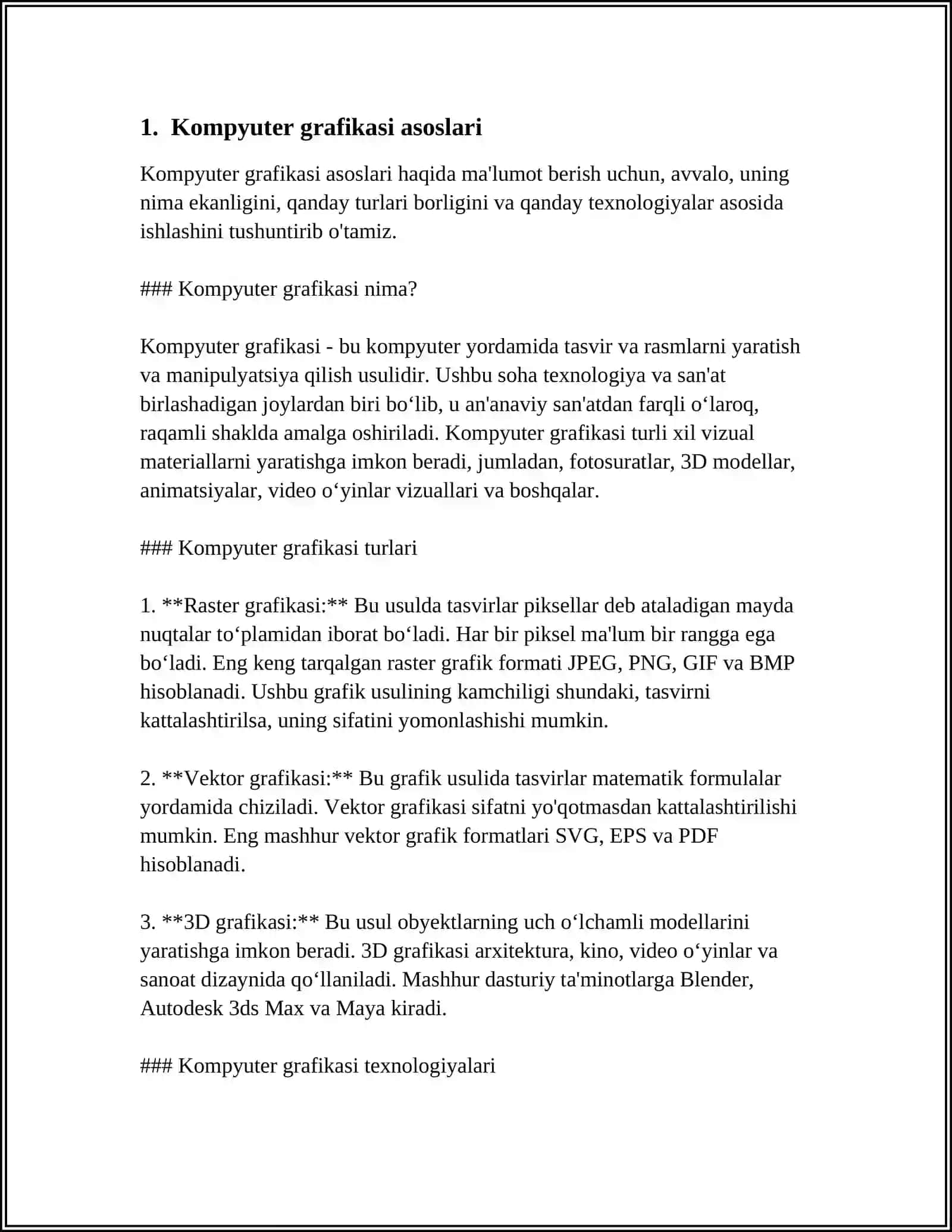 KOMPYUTER GRAFIKASI, TURLARI VA IMKONIYATLARI 3