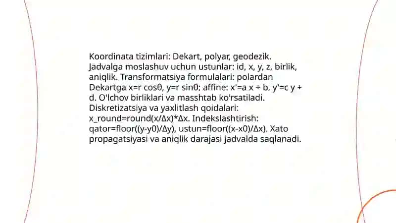 Koordinata hisoblash ular jadvalini ishlab chiqish 3