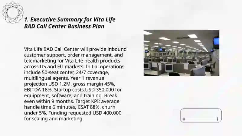 Vita Life BAD Call Center Business Plan 3